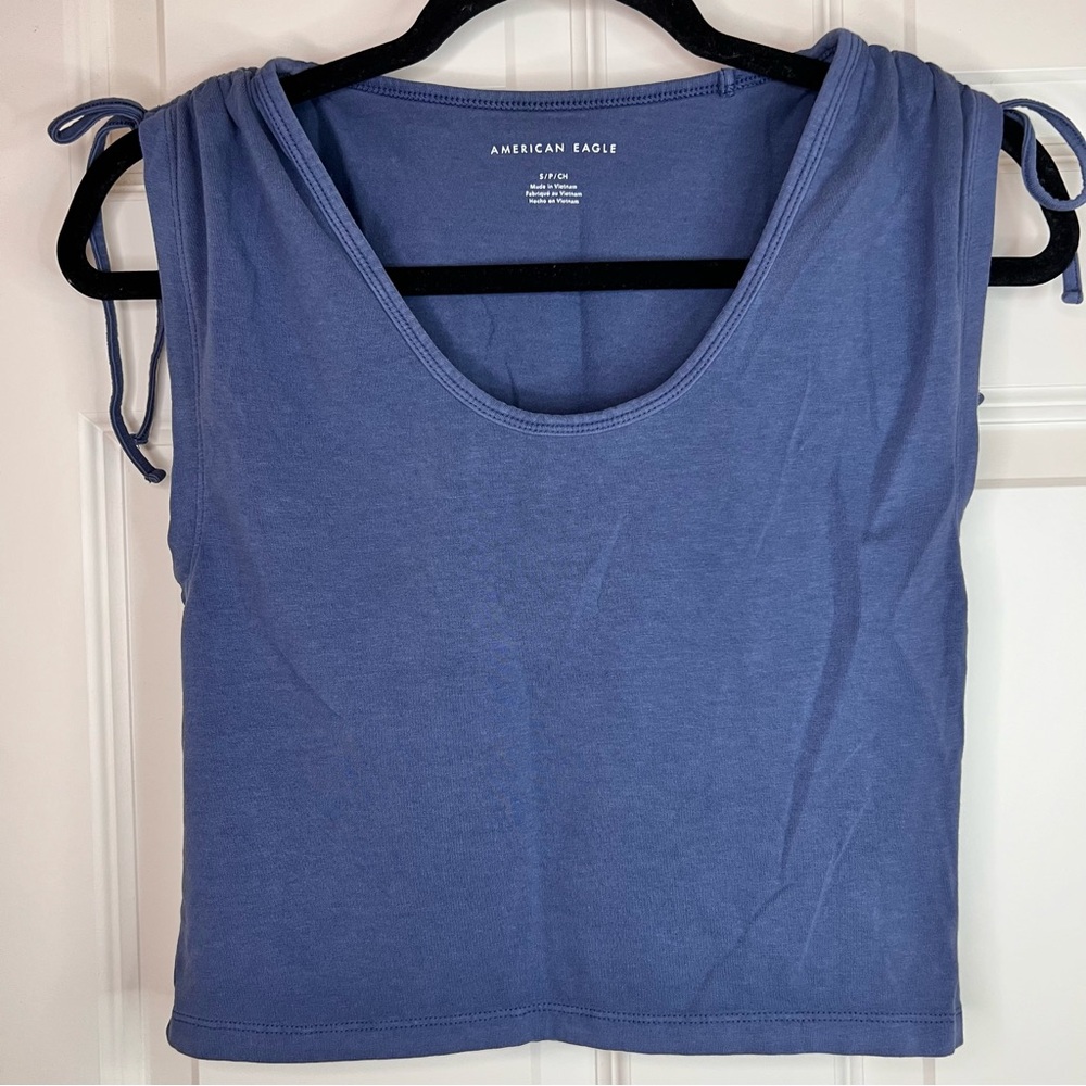 American Eagle‎ Outfitters Basic Blue Crop Tank Top Shoulder Ties. Women’s Small
